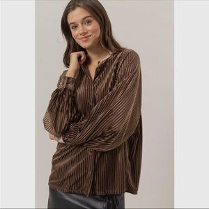 HYFVE Brown Pleated Blouse